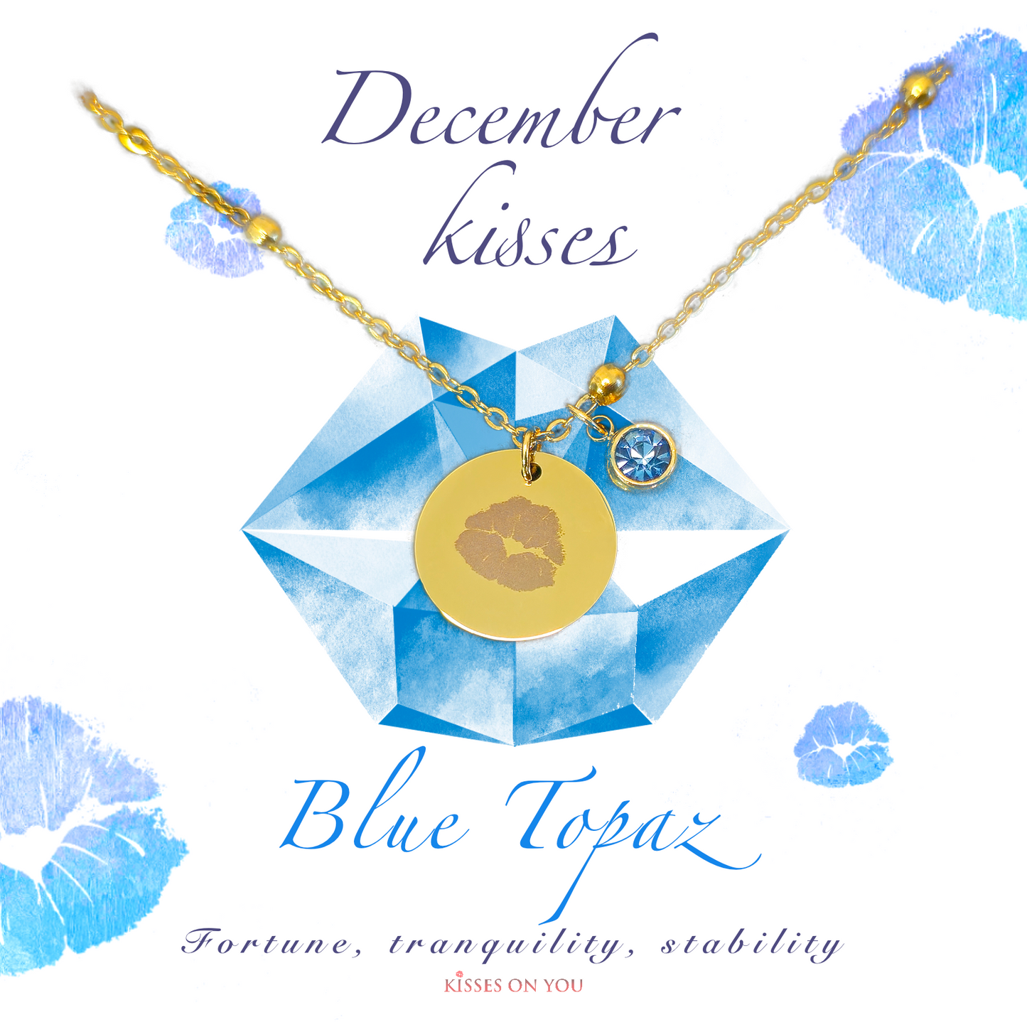 December Kisses Birthstone 14k Gold Plated Disc Necklace