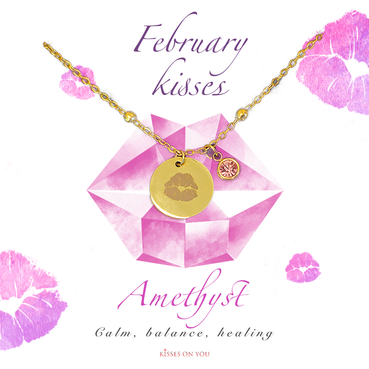 February Kisses Birthstone 14k Gold Plated Disc Necklace