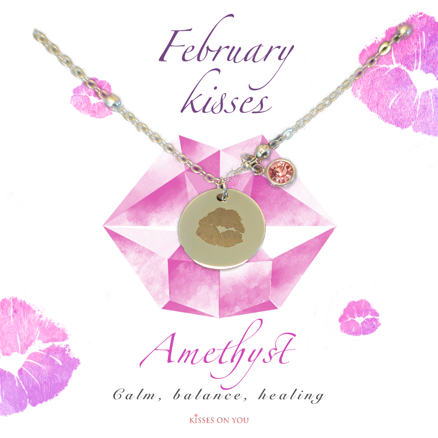 February Kisses Birthstone Stainless Steel Disc Necklace
