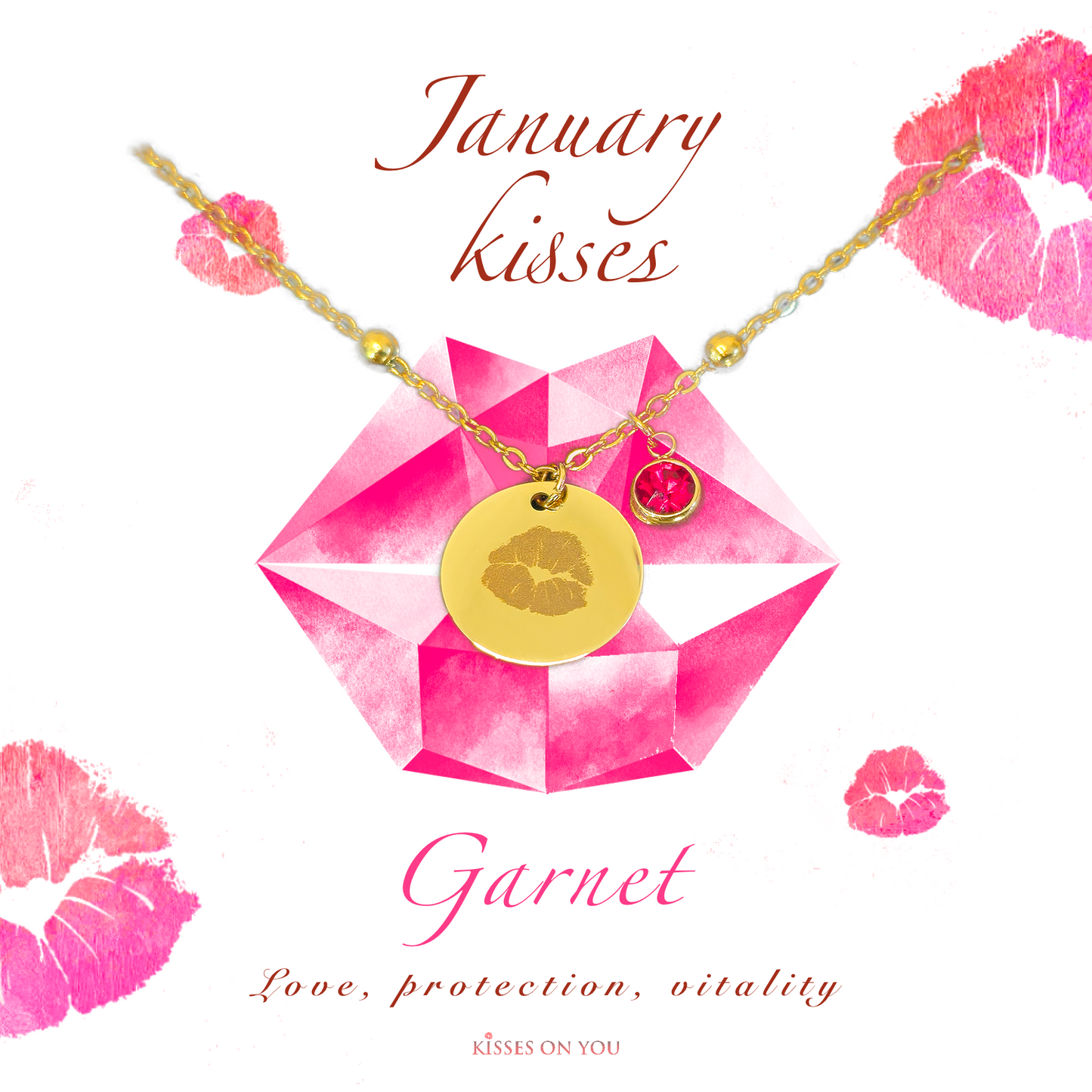January Kisses Birthstone 14k Gold Plated Disc Necklace