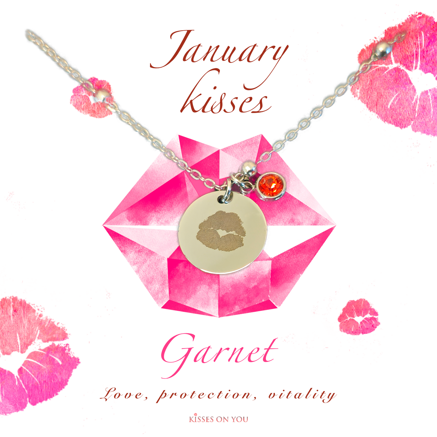 January Kisses Birthstone Stainless Steel Disc Necklace