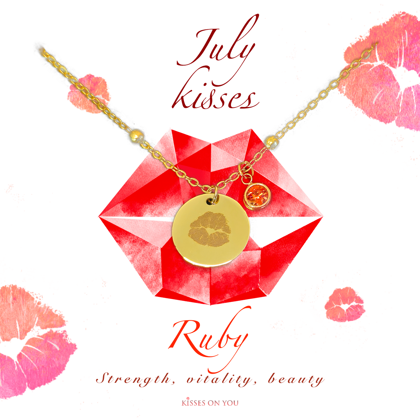 July Kisses Birthstone 14k Gold Plated Disc Necklace