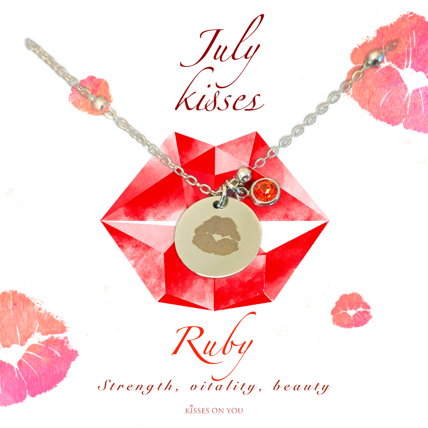 July Kisses Birthstone Stainless Steel Disc Necklace