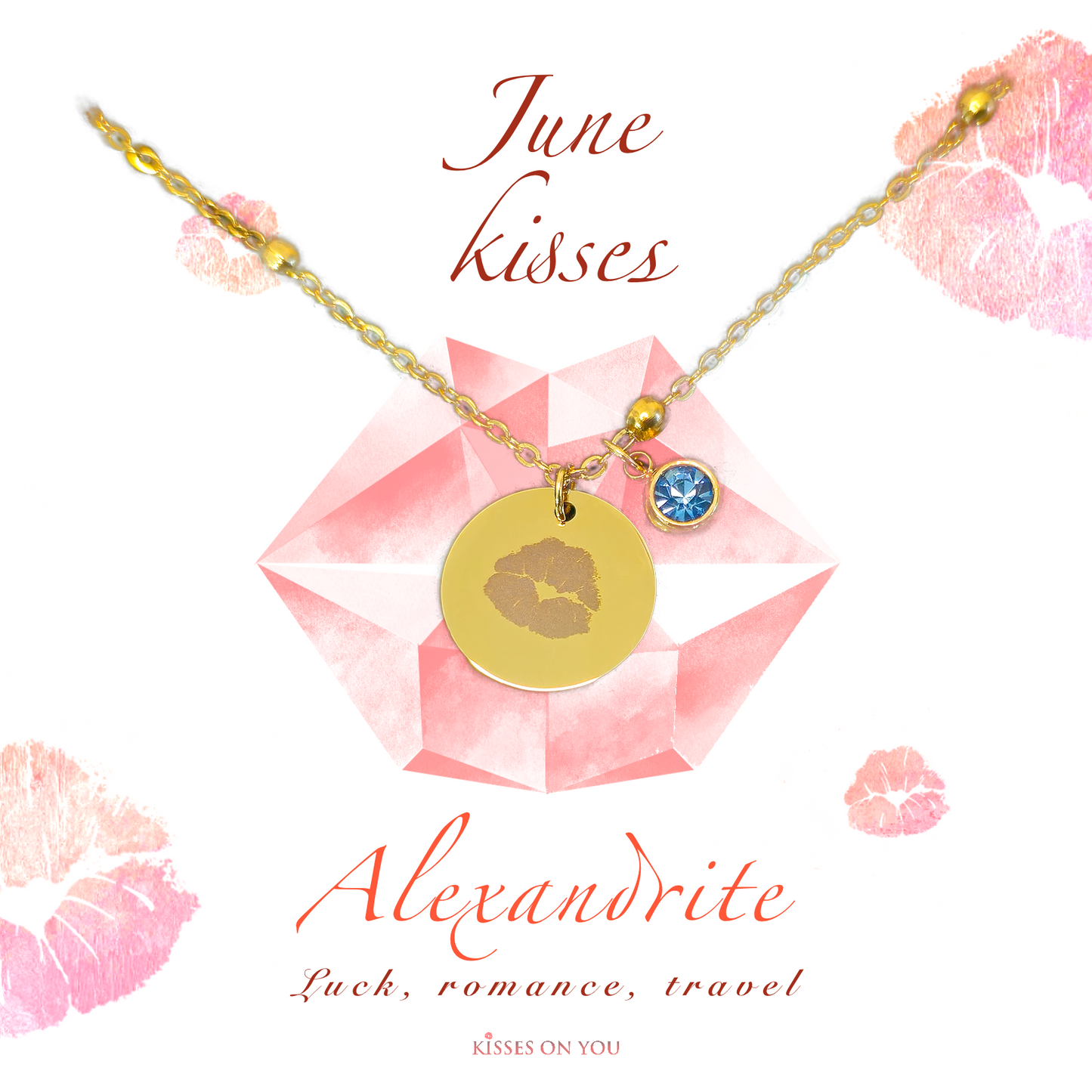 June Kisses Birthstone 14k Gold Plated Disc Necklace