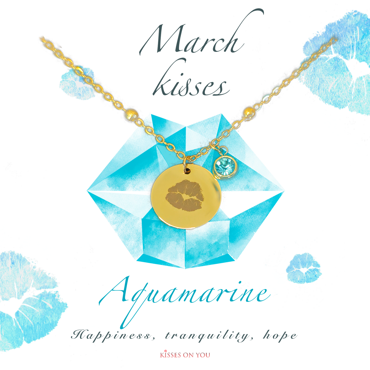 March Kisses Birthstone 14k Gold Plated Disc Necklace