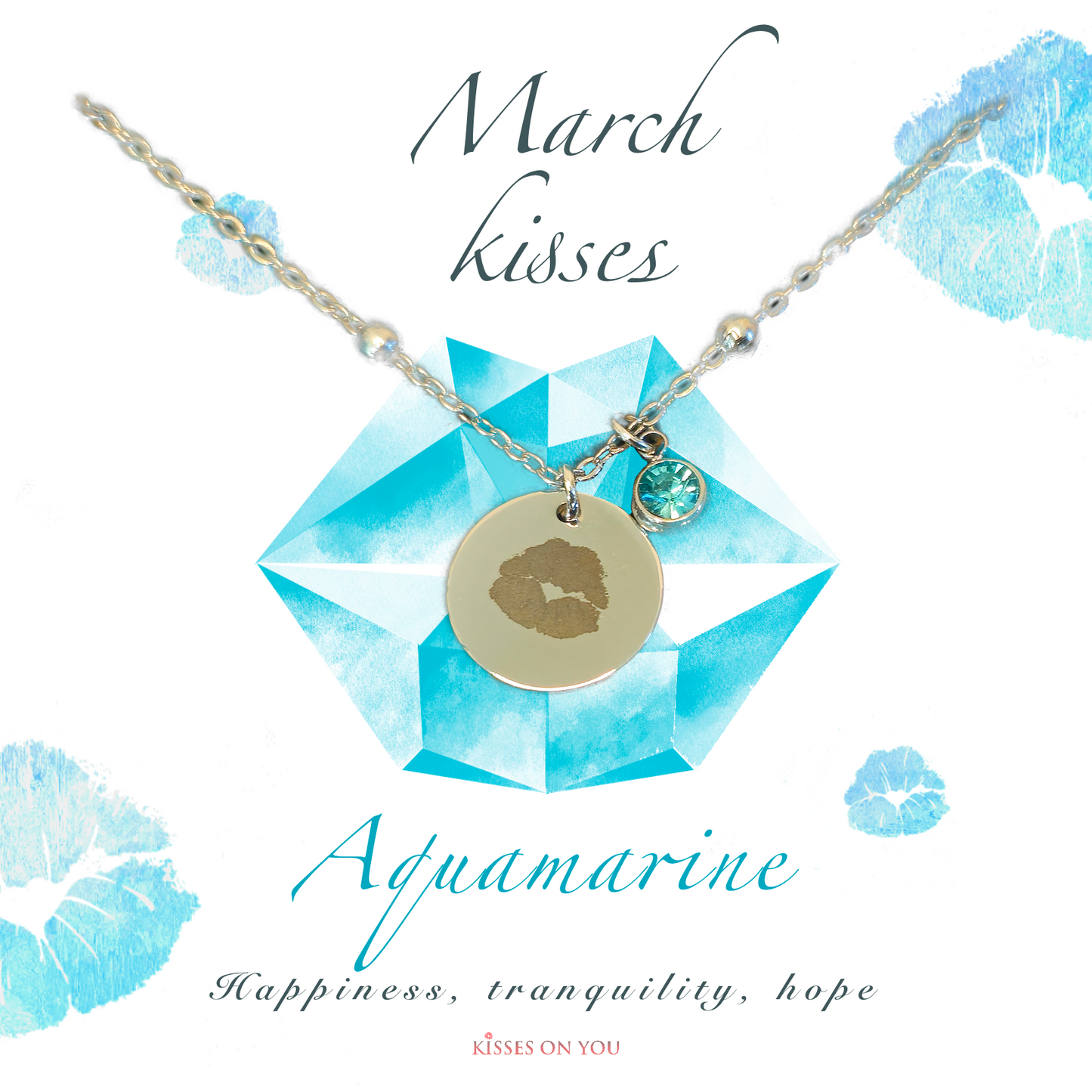 March Kisses Birthstone Stainless Steel Disc Necklace