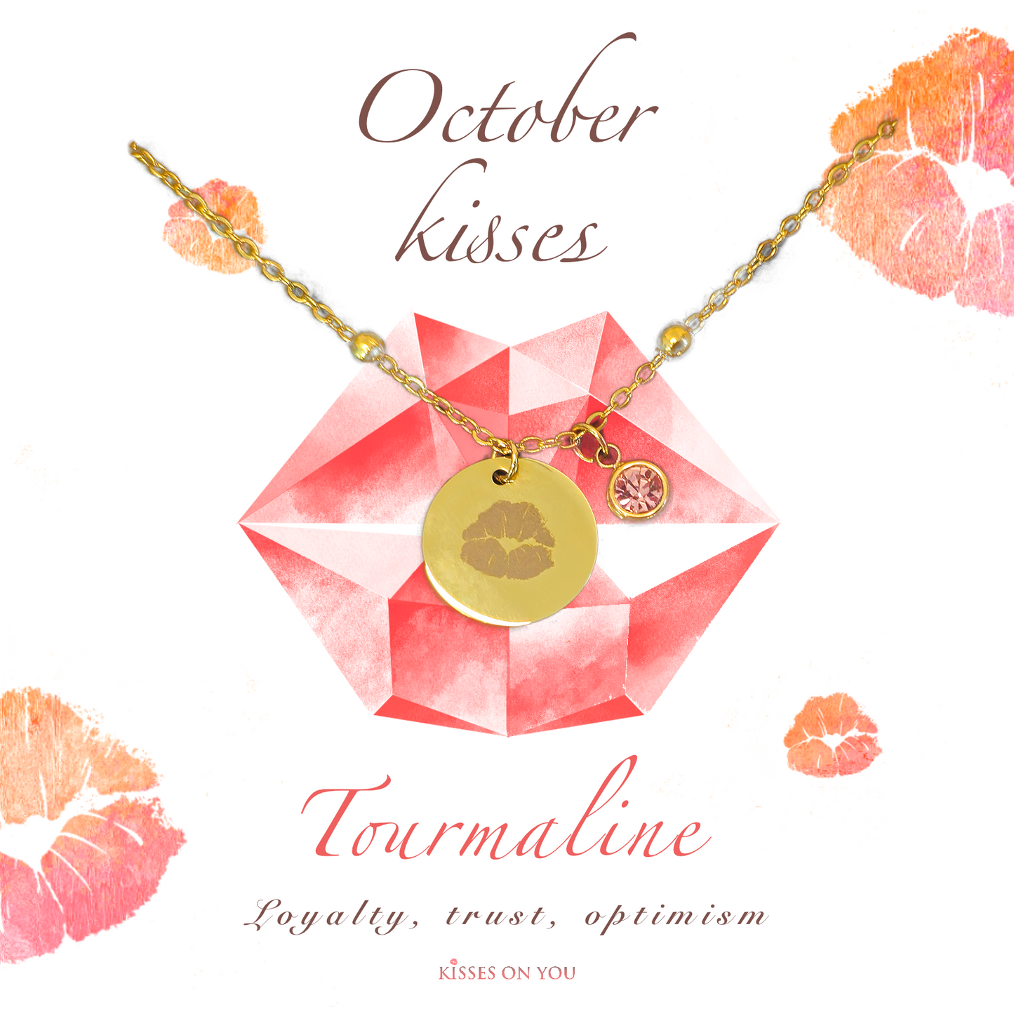 October Kisses Birthstone 14k Gold Plated Disc Necklace