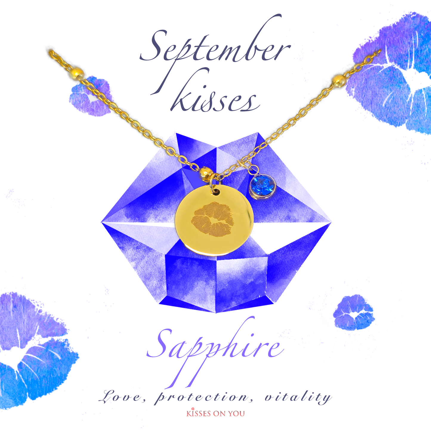 September Kisses Birthstone 14k Gold Plated Disc Necklace