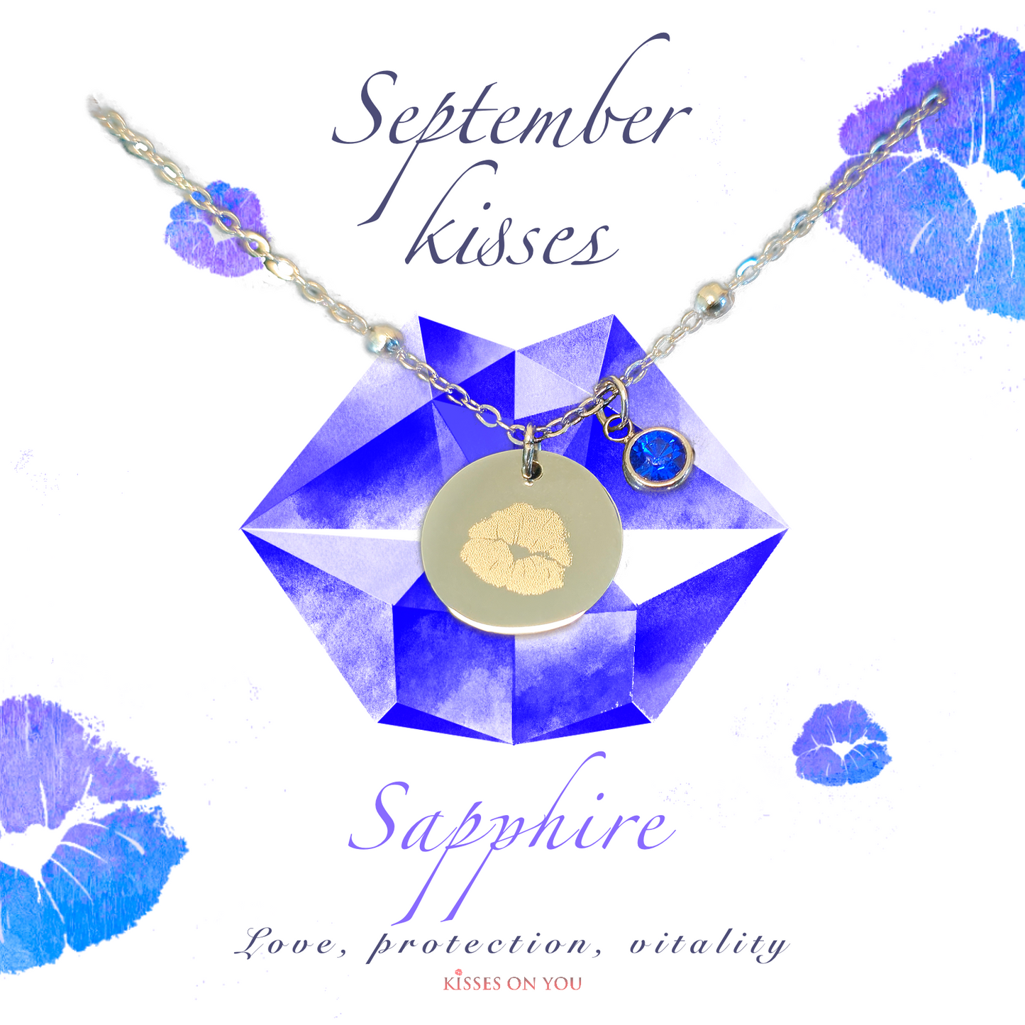 September Kisses Birthstone Stainless Steel Disc Necklace