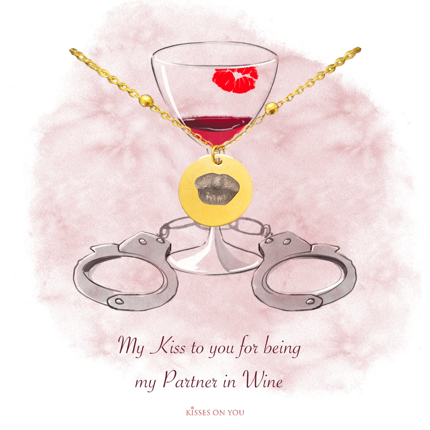 personalise your kisses partners wine 14k gold beaded pendant