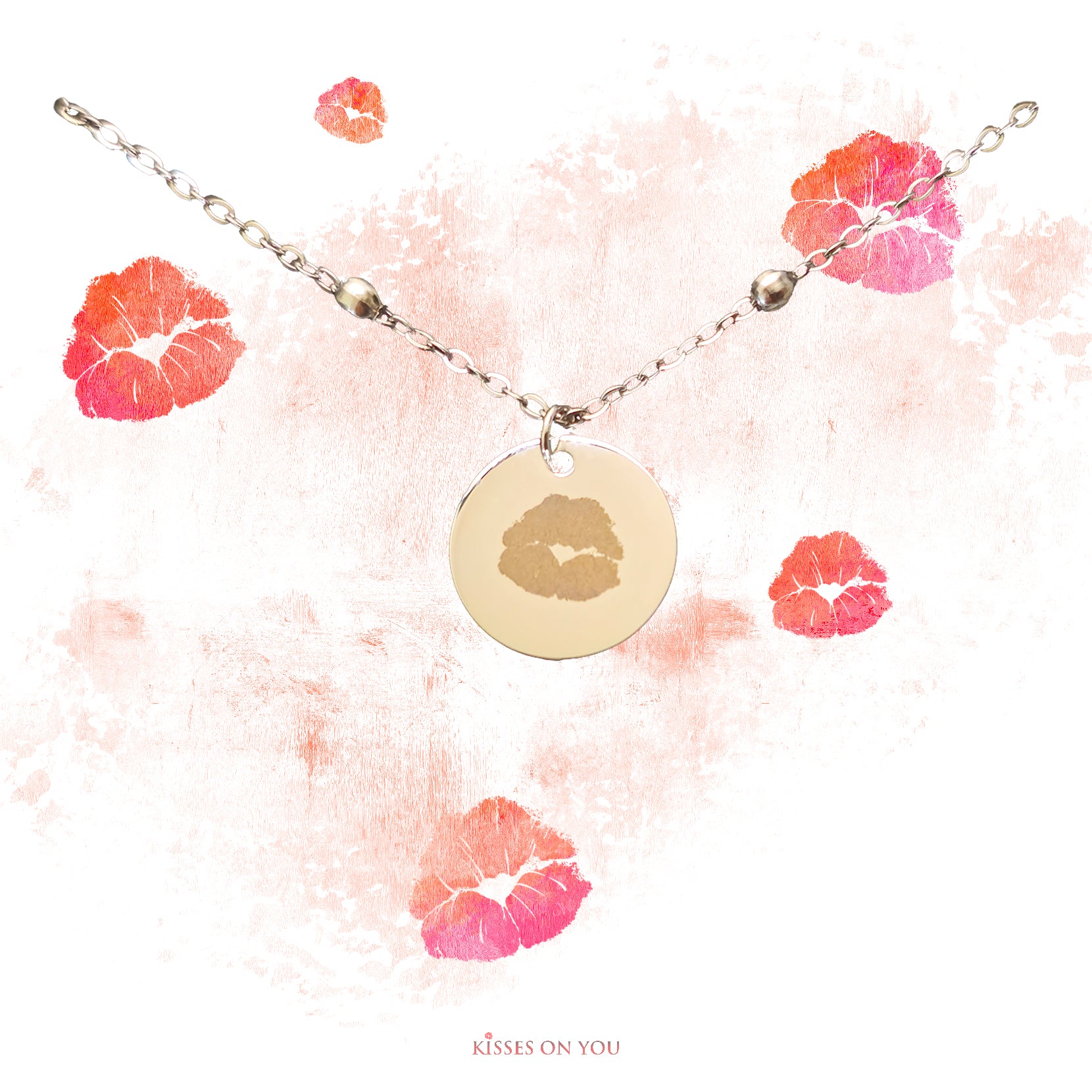 just a kiss stainless steel beaded chain kisses on you kiss pendant