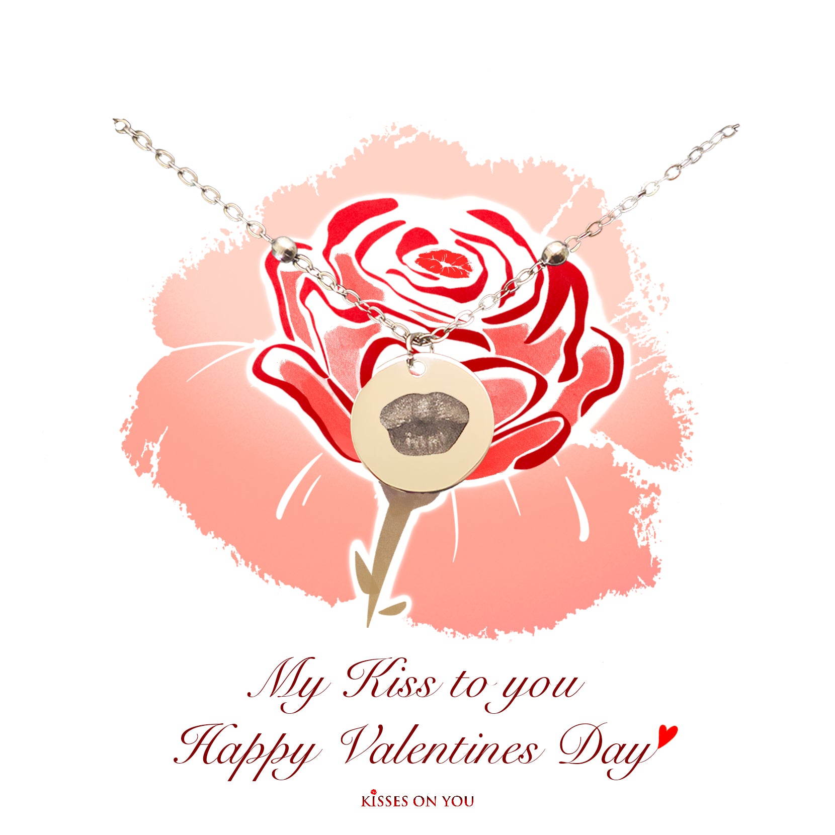 personalise your kisses rose stainless steel beaded pendant